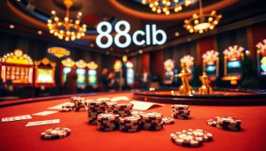 Experience the excitement of 88clb at a vibrant casino table with flashing games.