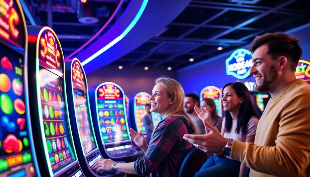 Kode4d slot gaming interface showcasing colorful slot machines and excited players celebrating wins.