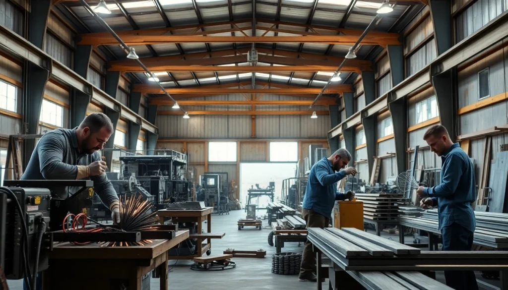 Craftsmen executing custom steel fabrication in a modern workshop.