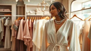 Rivelle fashion collection showcased in an elegant boutique, emphasizing sophistication and craftsmanship.