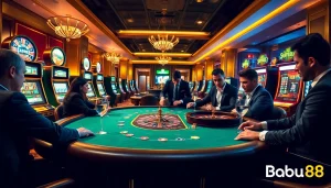 Experience thrilling gameplay at Babu88 casino with vibrant slot machines and poker tables.