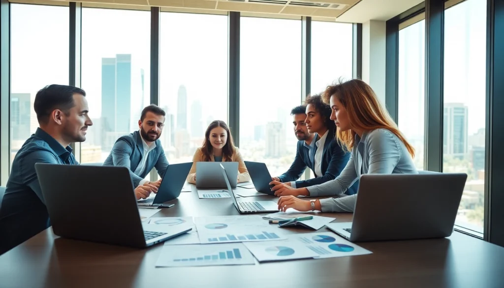 Analyze competitive intelligence data during a business meeting in a modern office.