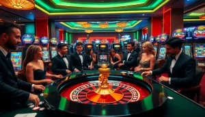 Experience excitement at https:/nk88.us.com/ with players placing bets around a luxurious roulette table.