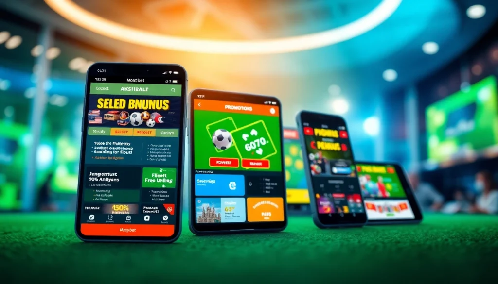 Mostbet aksiyalar üzrə promosyonların təqdimatını özündə əks etdirən cəlbedici mobil interfeys.