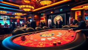 Feel the excitement of b52 at a luxurious poker table with vibrant chips and dealers.