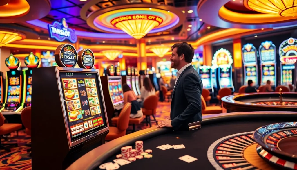Experience the thrill of idnslot at a vibrant casino featuring exciting slot machines and gaming tables.