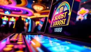Melihat opsi slot deposit 1000 pada mesin slot digital dengan suasana kasino yang hidup.