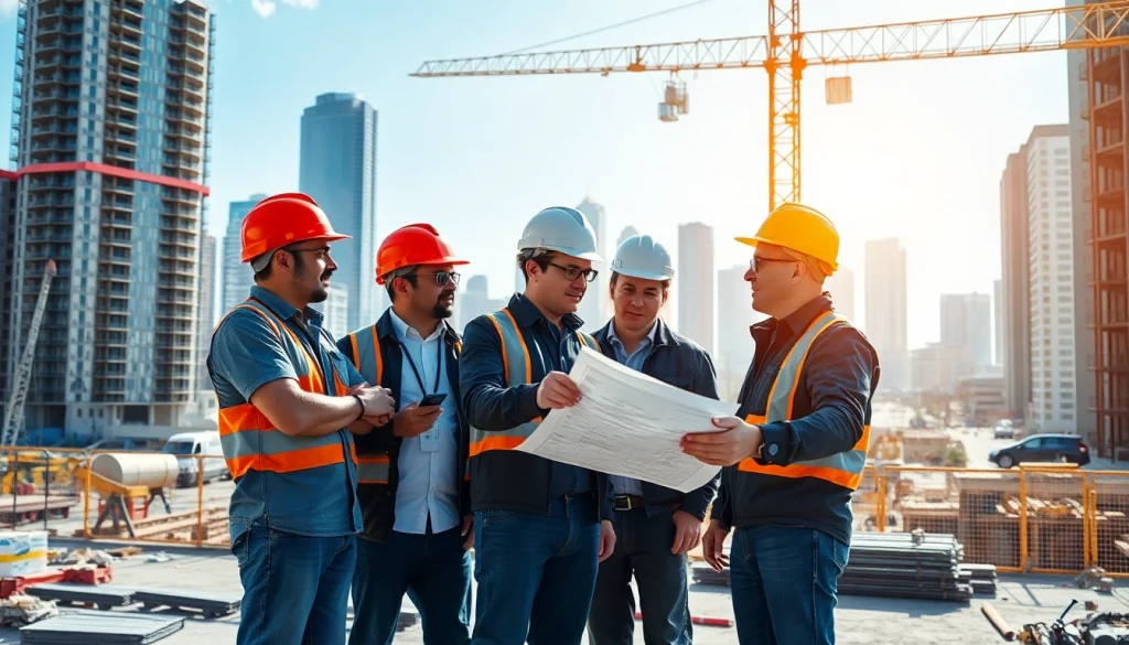 Construction member organization collaborating on-site, showcasing teamwork and industry growth.