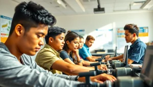 Students learning in a bright classroom at hawaii trade schools, focusing on hands-on training.