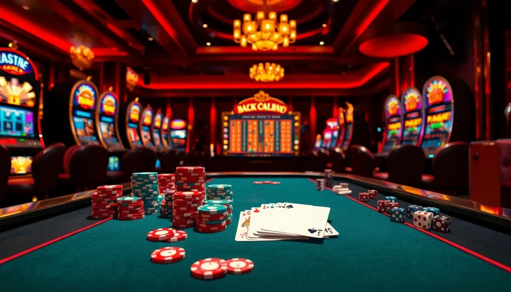 Exciting casino scene featuring vibrant poker and roulette tables at https://nk88.sa.com/ enticing gamblers with luxury ambiance.