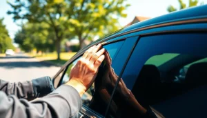 Enhance your vehicle's look with window tint Chattanooga, showcasing a technician applying professional tint.