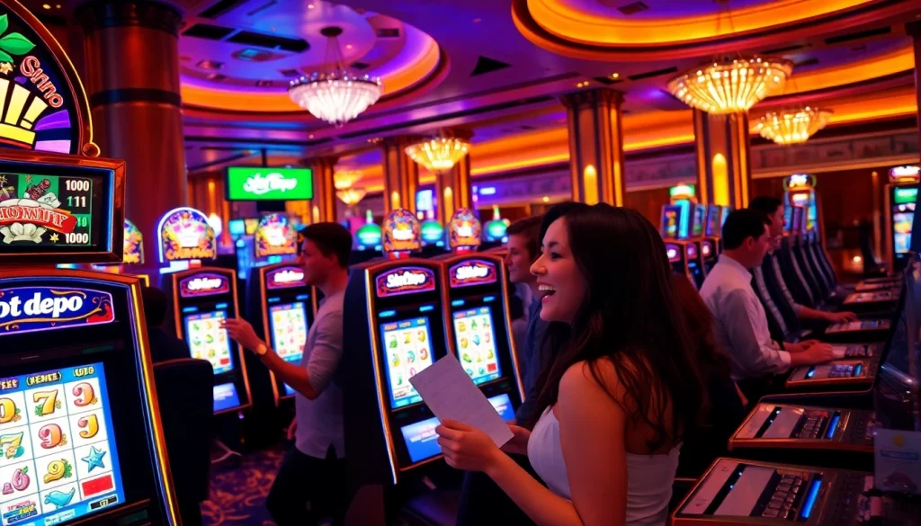 Menang di Slot Depo 1000 dalam kasino yang penuh warna, dipenuhi kegembiraan dan kemewahan.