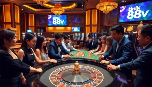 Experience the thrill of gambling at link vào 88vv with engaging players around a roulette table.