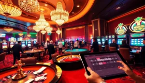 Excited players engaging at a vibrant casino table, highlighting nhà cái cm88's competitive gambling atmosphere.