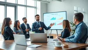 Crisis management consultant engaging with a professional team to strategize solutions.