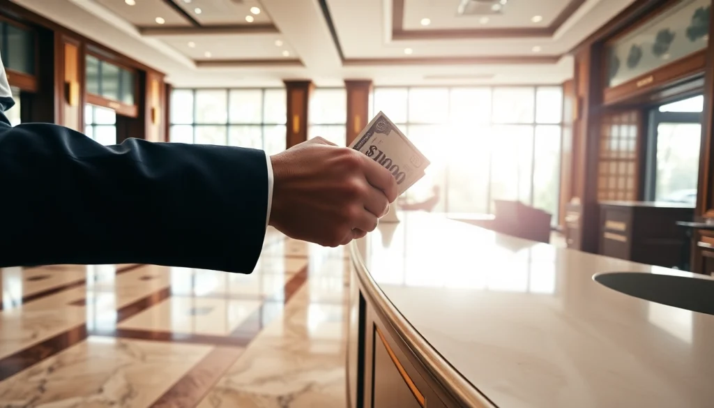 Menyimpan deposit 1k tunai di bank dengan suasana yang nyaman dan profesional.