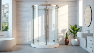 Schauen Sie sich die elegante duschkabine 100x100 in einem modernen Badezimmer an, die Stil und Komfort vereint.