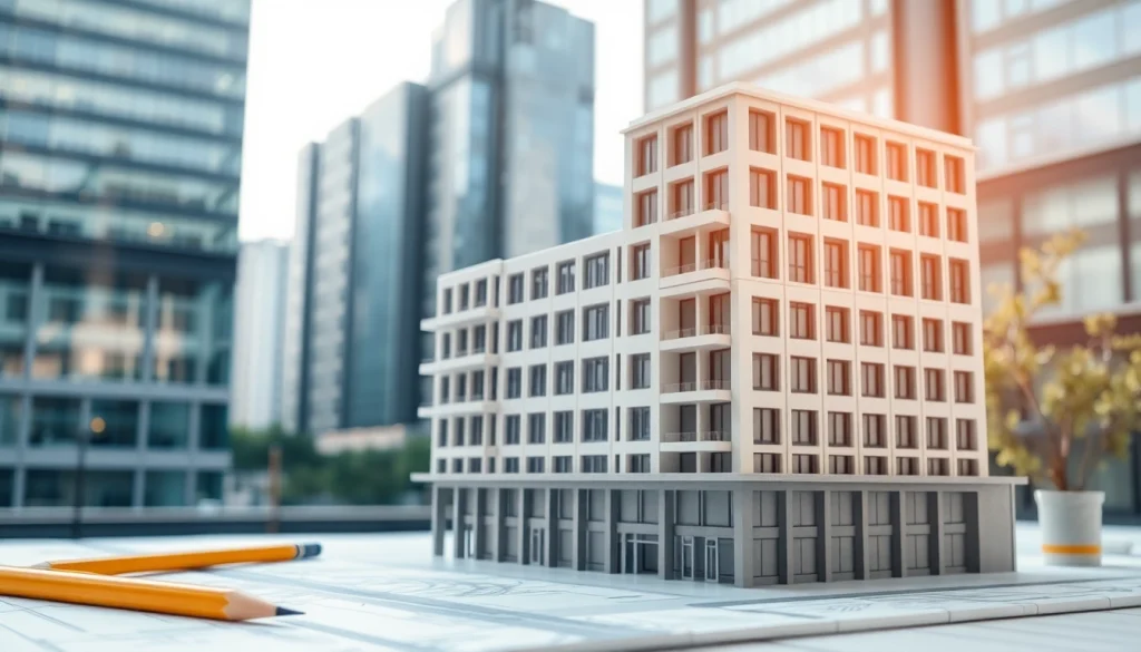 Architekturmodellbau Münster – Detailliertes architektonisches Modell in einer modernen Umgebung präsentieren.