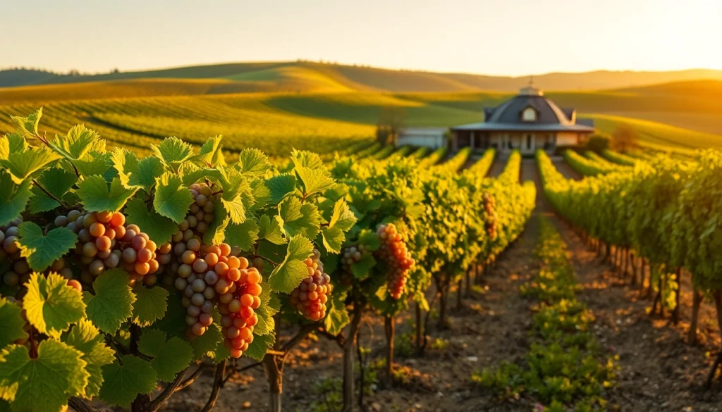 Enjoying the scenic wineries in Clarksburg with ripe grapevines under warm sunlight.