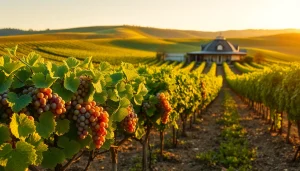 Enjoying the scenic wineries in Clarksburg with ripe grapevines under warm sunlight.