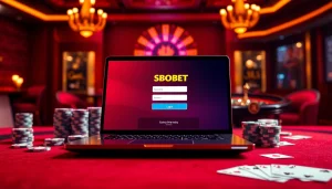 Log in to SBOBET for an exciting online gambling experience with vibrant casino elements.