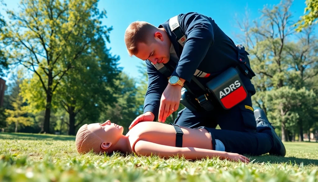 Showcasing a choking rescue device in action, a trained responder helps during a simulated emergency.
