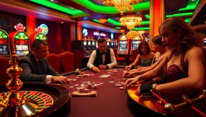 Players enjoying a thrilling game of poker at a casino, embodying the rebahin film experience with excitement and strategy.