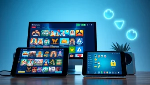 Explore the seamless online gaming experience at https://mm88.in.net with a multi-device interface showcasing diverse games and security features.