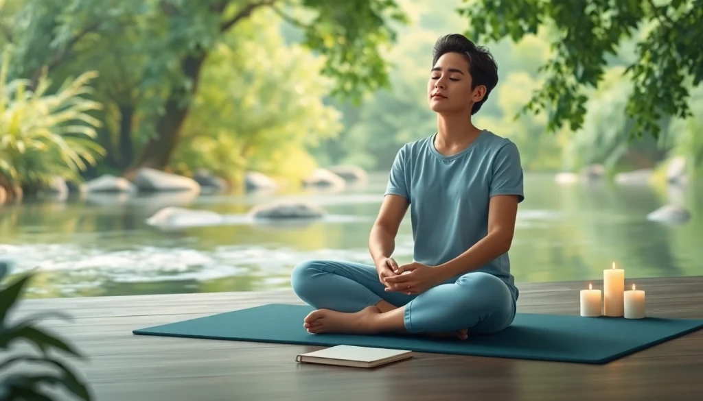 Relieving anxiety symptoms through meditation in a serene, calming environment.