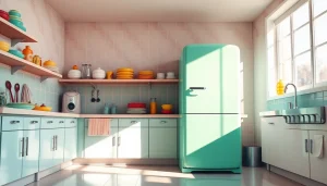 Showcasing a mint green retro appliance in a stylish kitchen setting with natural light.