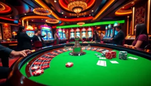 Vivez l'excitation avec une scène époustouflante de casino en ligne mettant en vedette la roulette et des joueurs vibrants.